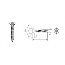 Holzșurub, cap înecat pentru lemn,  zincat alb 2.5X10 mm